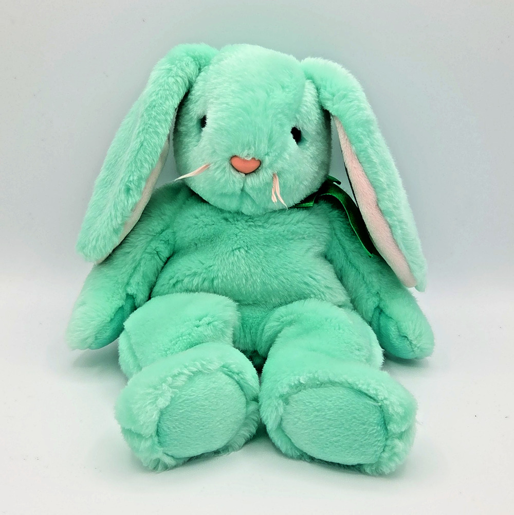 TY Beanie Buddies Hippity Mint Green Bunny Plush 14in Stuffed Animal Toy 1998